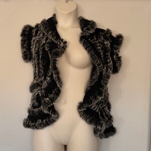 Elegant Black and Gray rabbit Fur Vest